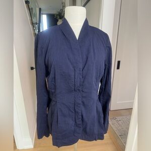 Eileen Fisher High-Collar Linen Blend Peplum Jacket Navy – Size L